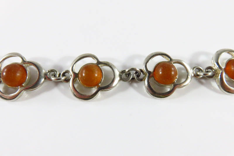 7 3/4" Modernist Sterling Silver Amber Cabochon Bracelet Lobster Clasp