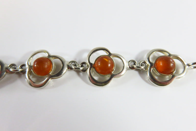 7 3/4" Modernist Sterling Silver Amber Cabochon Bracelet Lobster Clasp