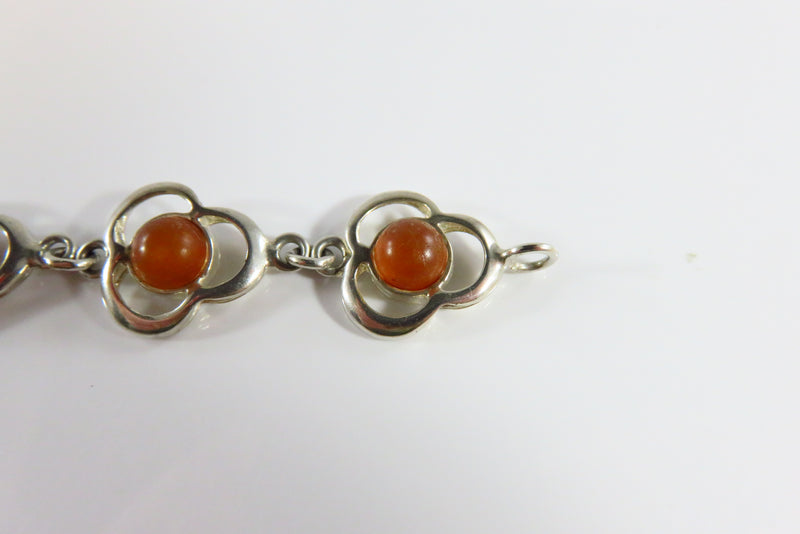 7 3/4" Modernist Sterling Silver Amber Cabochon Bracelet Lobster Clasp