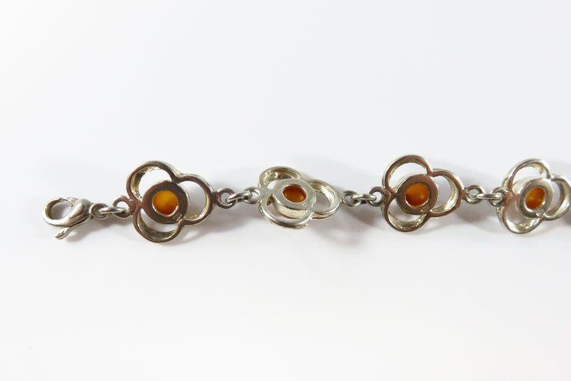 7 3/4" Modernist Sterling Silver Amber Cabochon Bracelet Lobster Clasp