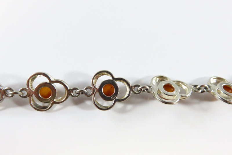 7 3/4" Modernist Sterling Silver Amber Cabochon Bracelet Lobster Clasp