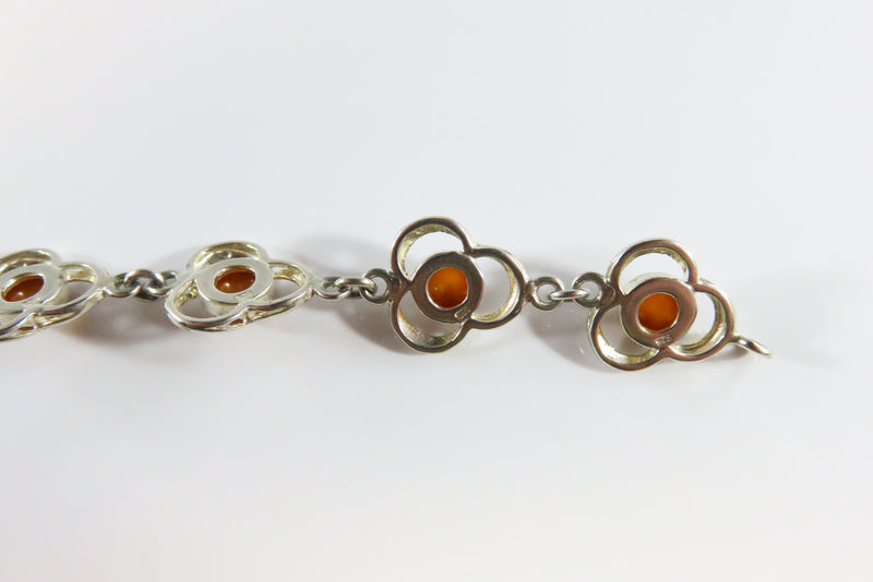 7 3/4" Modernist Sterling Silver Amber Cabochon Bracelet Lobster Clasp