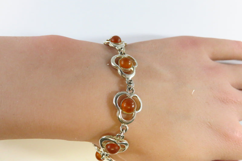 7 3/4" Modernist Sterling Silver Amber Cabochon Bracelet Lobster Clasp