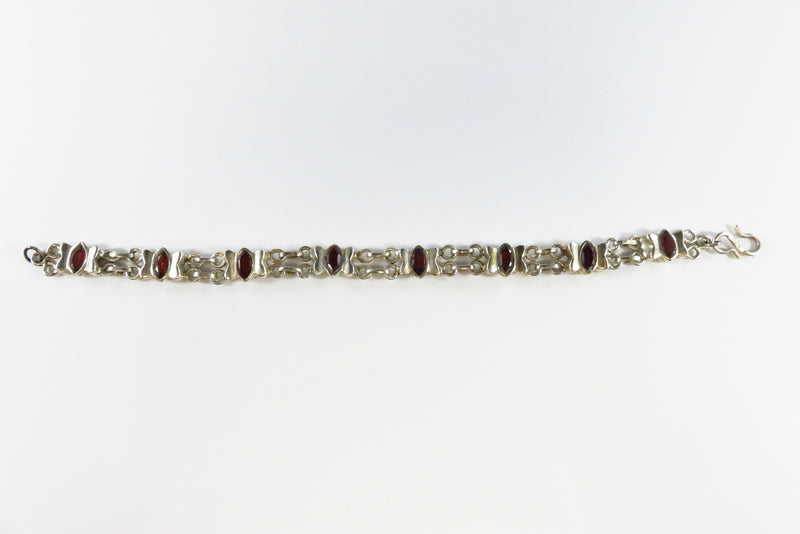 8" Modernist Sterling Red Marquise Butterfly Form Link Bracelet For Restoration