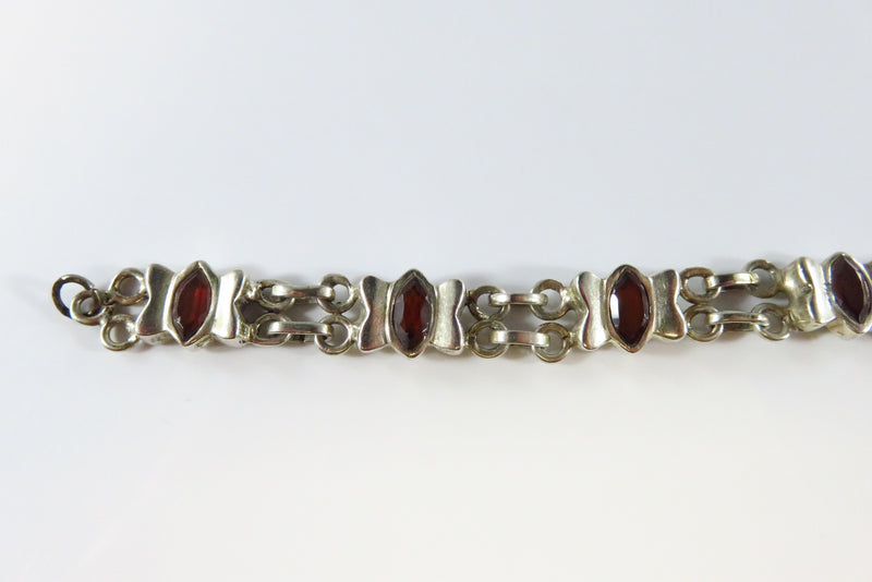 8" Modernist Sterling Red Marquise Butterfly Form Link Bracelet For Restoration