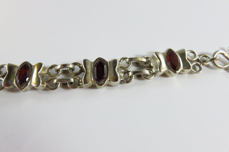 8" Modernist Sterling Red Marquise Butterfly Form Link Bracelet For Restoration