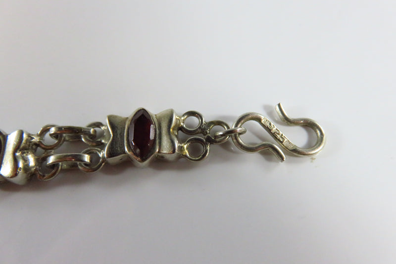 8" Modernist Sterling Red Marquise Butterfly Form Link Bracelet For Restoration