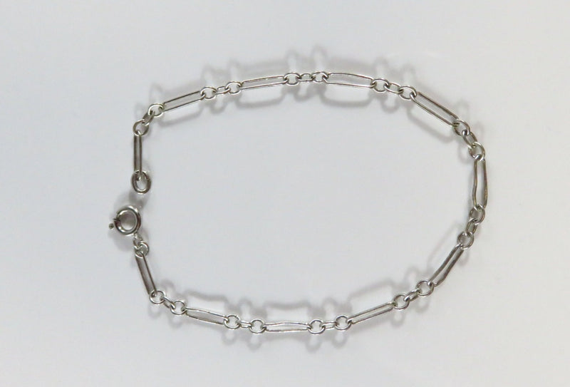 7 1/4" Sterling Silver Long Short Link Bracelet Spring Ring Closure