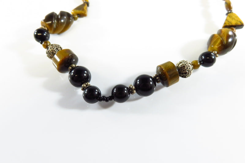 23 3/4" TL Beaded Tigers Eye Gem Stone Necklace with Sterling Lobster Clasp