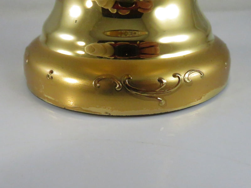 Vintage Moser Style Bohemian Amber Glass Compote with Gold Gilding and Enamel Flowers