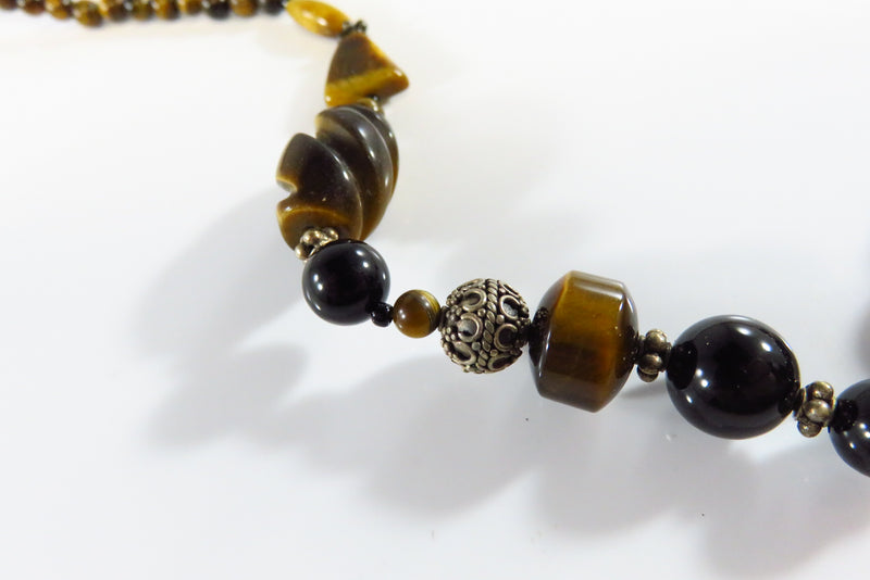 23 3/4" TL Beaded Tigers Eye Gem Stone Necklace with Sterling Lobster Clasp