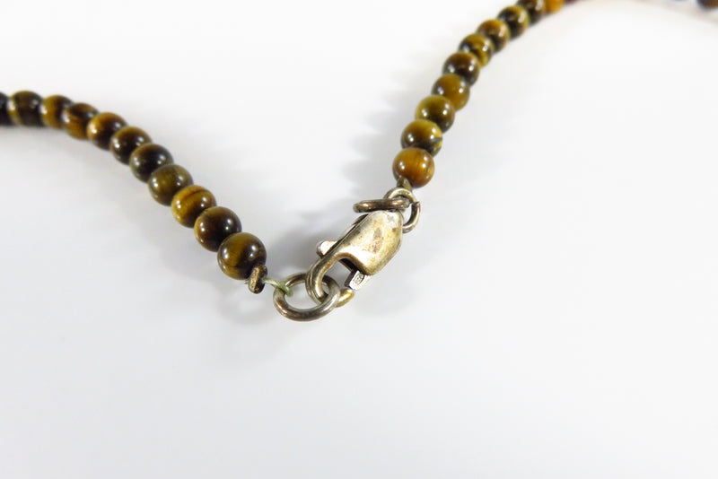 23 3/4" TL Beaded Tigers Eye Gem Stone Necklace with Sterling Lobster Clasp