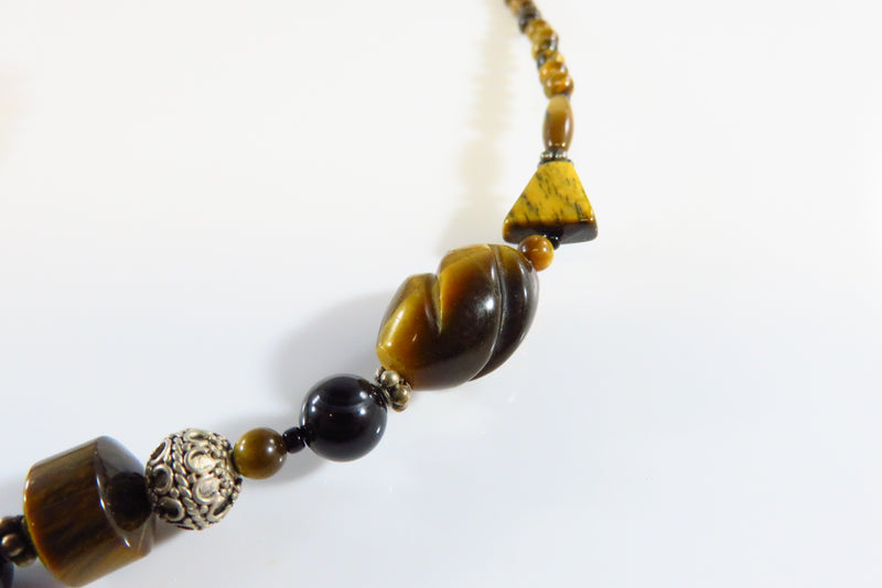 23 3/4" TL Beaded Tigers Eye Gem Stone Necklace with Sterling Lobster Clasp