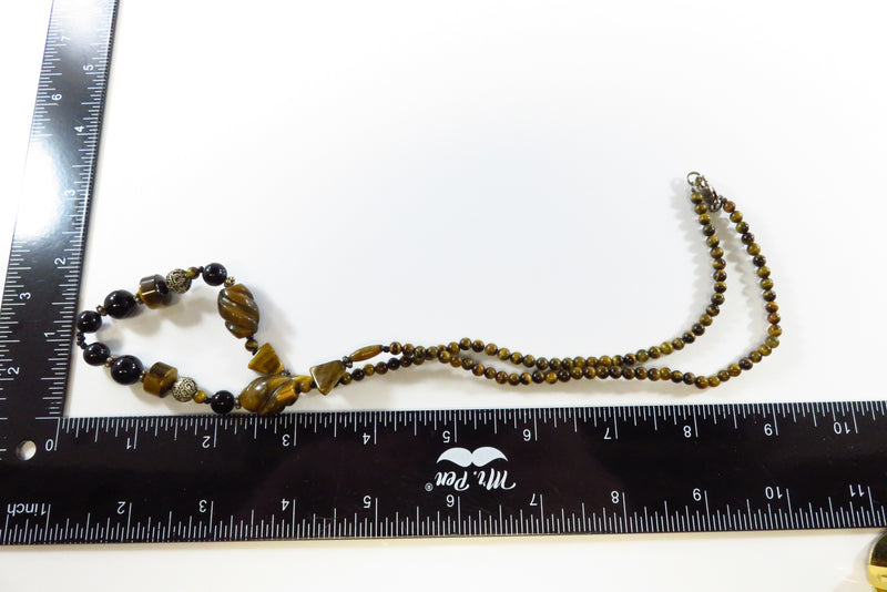 23 3/4" TL Beaded Tigers Eye Gem Stone Necklace with Sterling Lobster Clasp