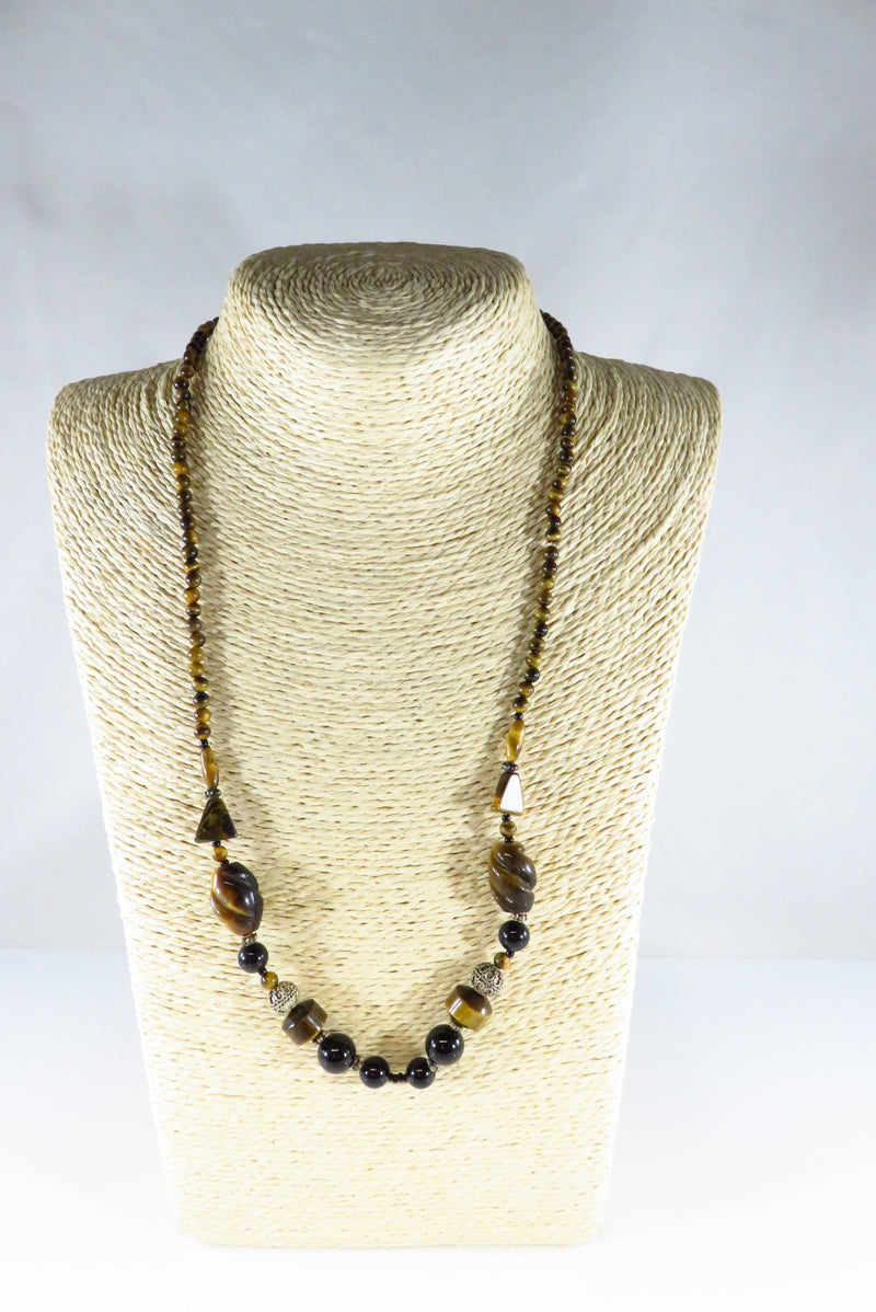 23 3/4" TL Beaded Tigers Eye Gem Stone Necklace with Sterling Lobster Clasp