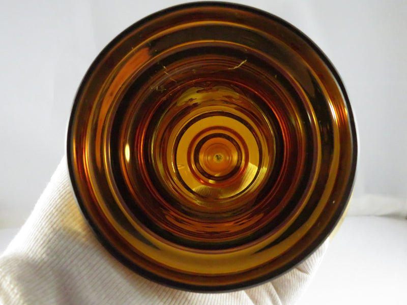 Vintage Moser Style Bohemian Amber Glass Compote with Gold Gilding and Enamel Flowers