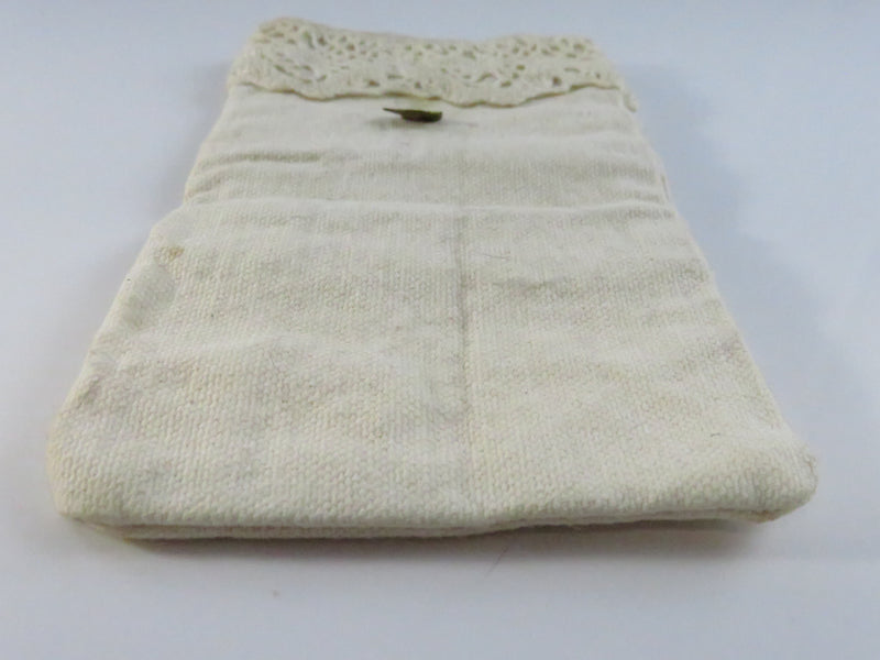 Vintage eyeglass pouch, heavy cloth with cherub brass-tone appliqué, approx. 6 1/2" x 3 1/2"
