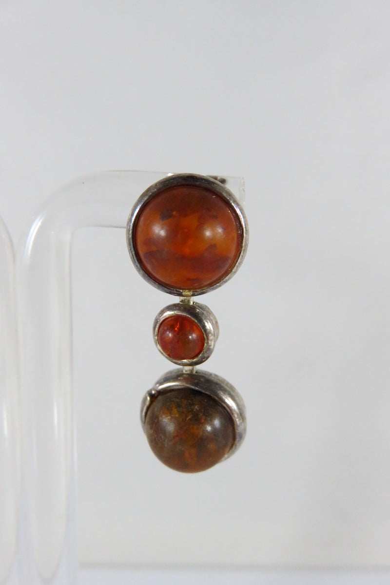 Vintage Dangling Amber Earrings 3 Level Post Earring Unsigned Testing Silver