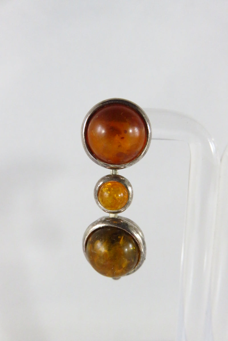 Vintage Dangling Amber Earrings 3 Level Post Earring Unsigned Testing Silver