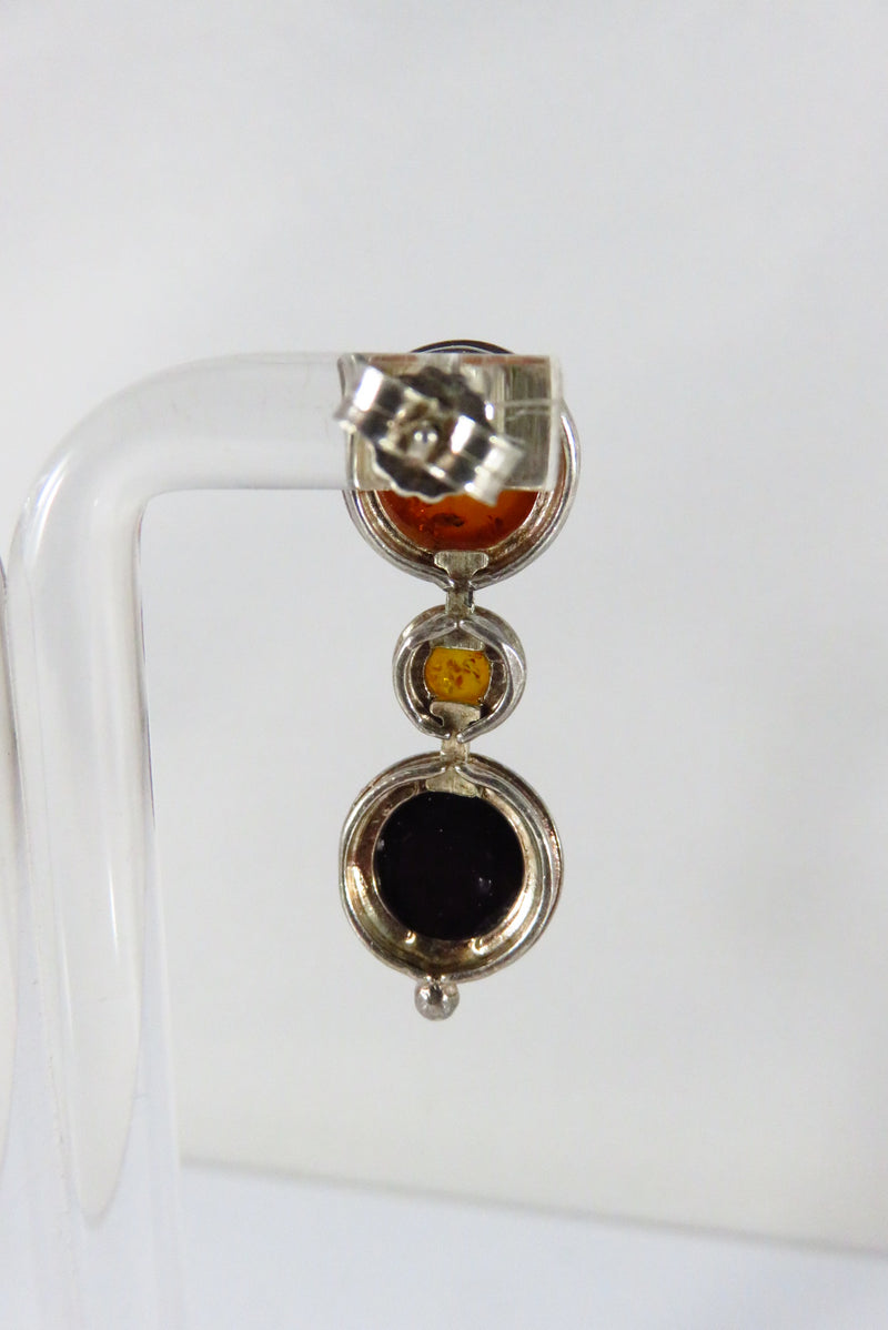 Vintage Dangling Amber Earrings 3 Level Post Earring Unsigned Testing Silver