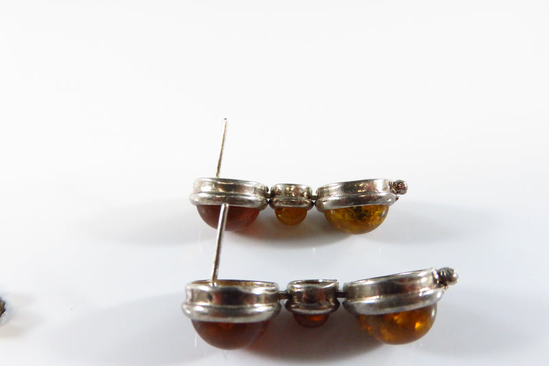 Vintage Dangling Amber Earrings 3 Level Post Earring Unsigned Testing Silver