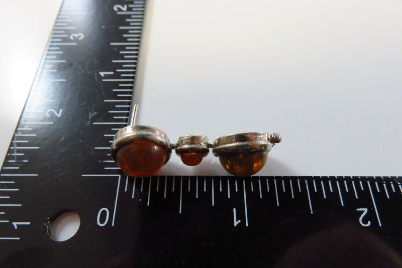 Vintage Dangling Amber Earrings 3 Level Post Earring Unsigned Testing Silver