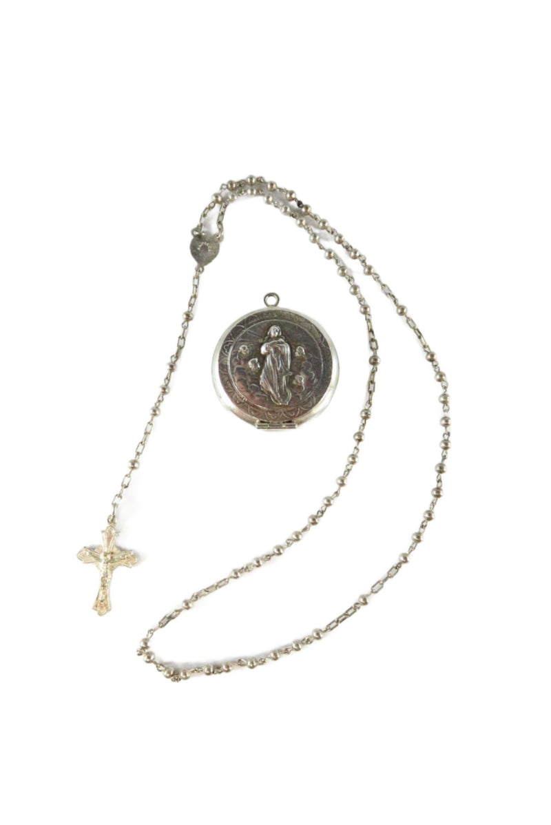 Virgin Mary Rosary Pendant Front Opening, Virgin Mary Pendant, Childs Rosary — Silver — front view