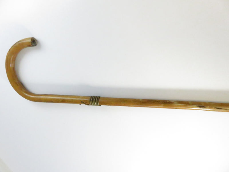 Antique Wood Crook-Handle Walking Cane ~ Wire Wrap Collar ~ 34¼″ Long