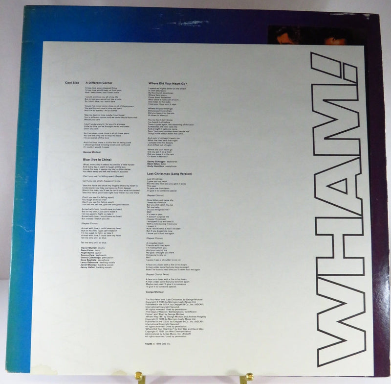 Wham! Music From the Edge of Heaven Columbia OC 40285 Pitman Pressing Vinyl Record Album insert with lyrics