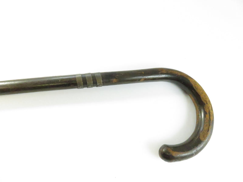 Antique Dark Wood Crook Cane ~ Sterling-Cigar Bands ~ 34¼″ Height