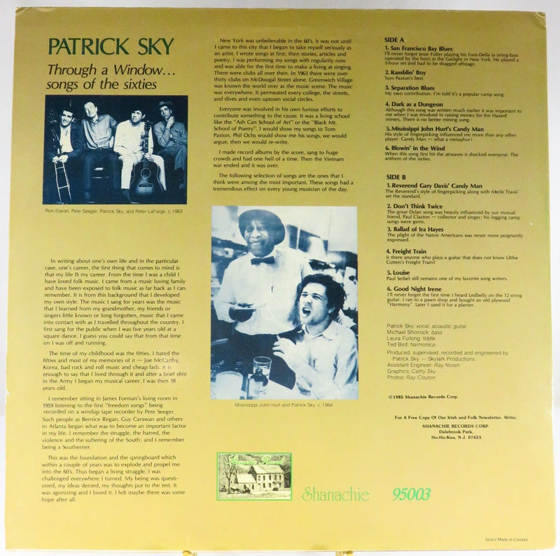 Patrick Sky Through a Window 1985 Shanachie Records 95003 Vinyl Record Album