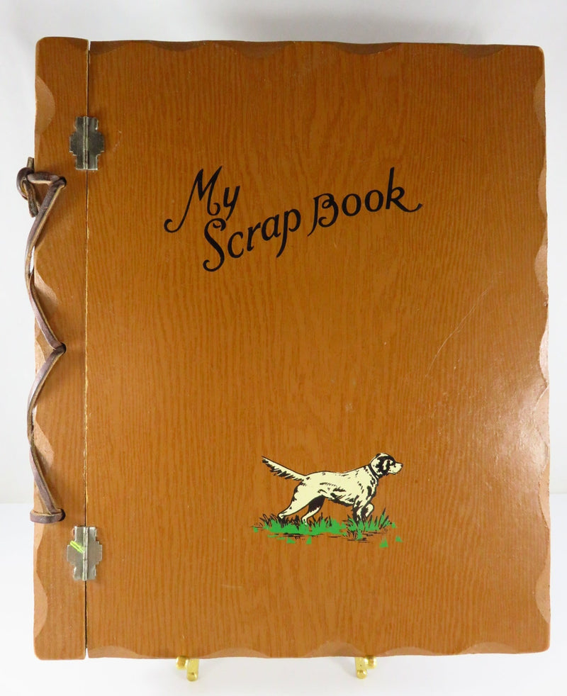 1940's "My Scrap Book" 10"x12" Leather Wrapped Spine Faux Wood Covers Front View