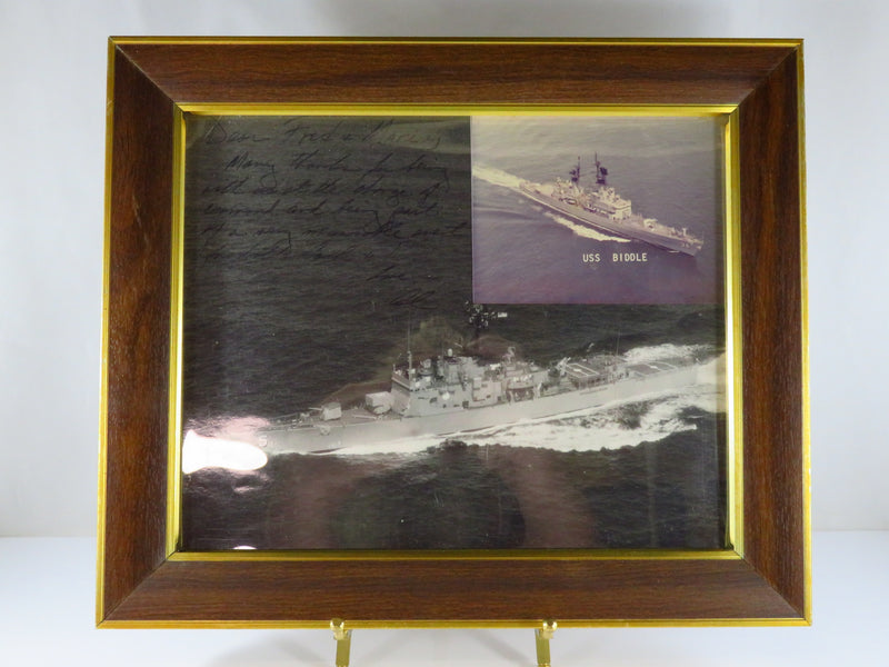 USS Biddle 8x10 Framed Photograph With Note on Change of Command Ceremony