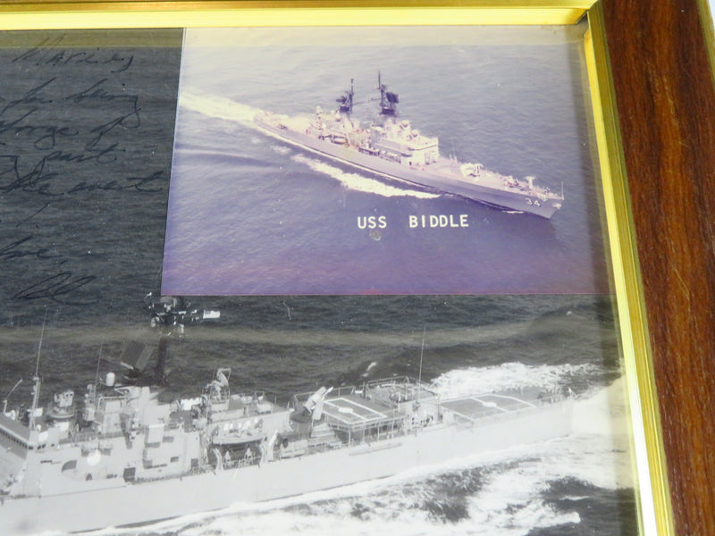 USS Biddle 8x10 Framed Photograph With Note on Change of Command Ceremony