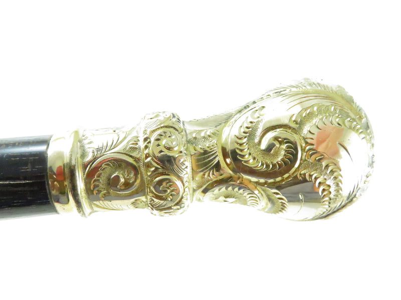 Victorian Gold-Tone Walking Cane with Ornate Knob Finial ~ Approx. 37 1/8" High