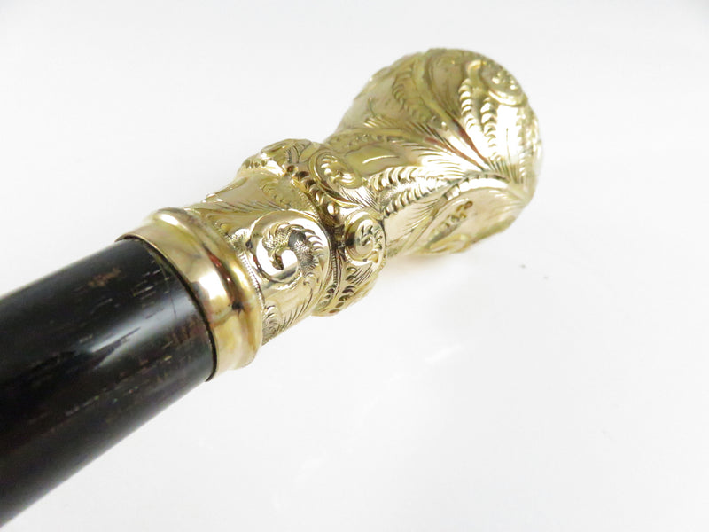 Victorian Gold-Tone Walking Cane with Ornate Knob Finial ~ Approx. 37 1/8" High