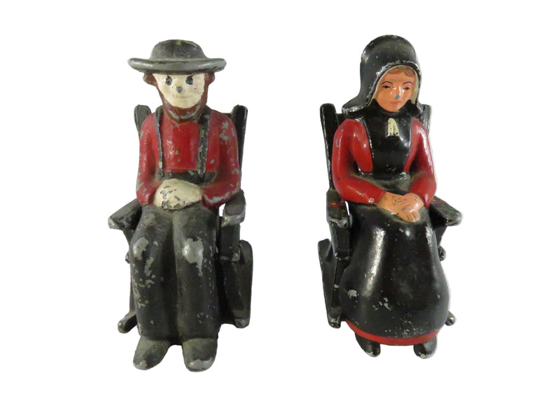 Metal Set Amish Couple Salt & Pepper Figurines in Rocking Chairs approx. 3"
