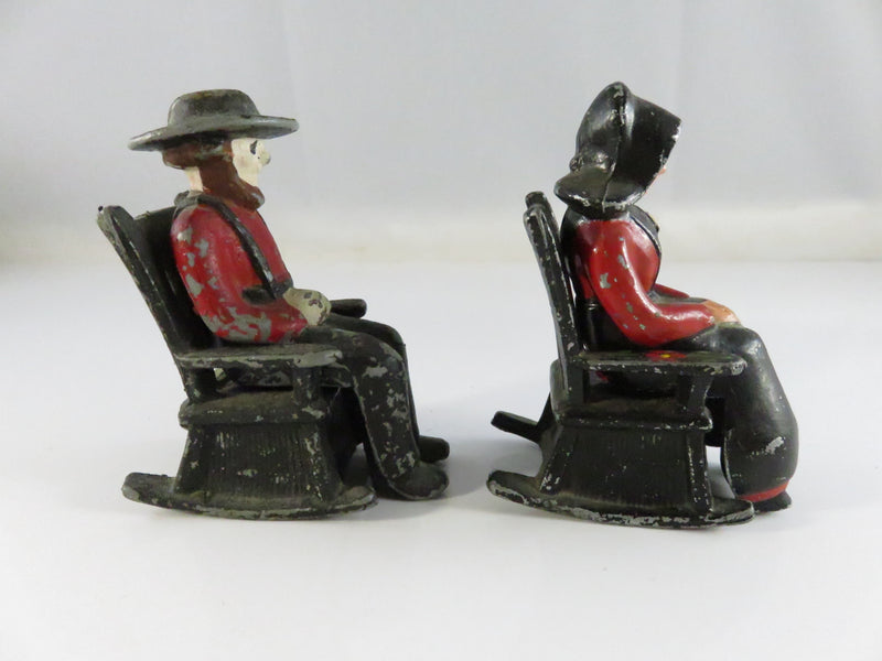 Metal Set Amish Couple Salt & Pepper Figurines in Rocking Chairs approx. 3"