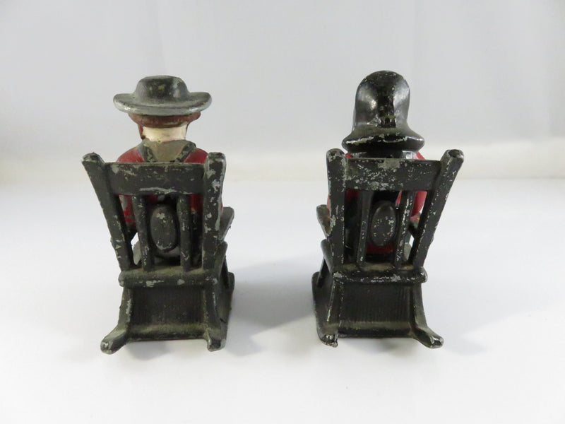 Metal Set Amish Couple Salt & Pepper Figurines in Rocking Chairs approx. 3"