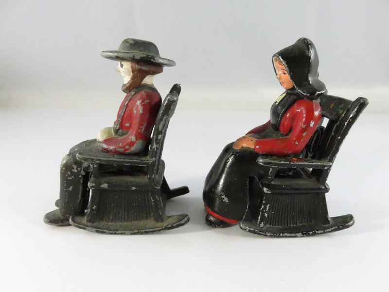 Metal Set Amish Couple Salt & Pepper Figurines in Rocking Chairs approx. 3"