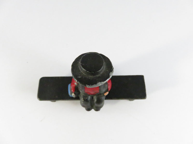 Vintage Cast Metal Painted Amish Boy on Bench Figurine, Red & Black, Folk Art