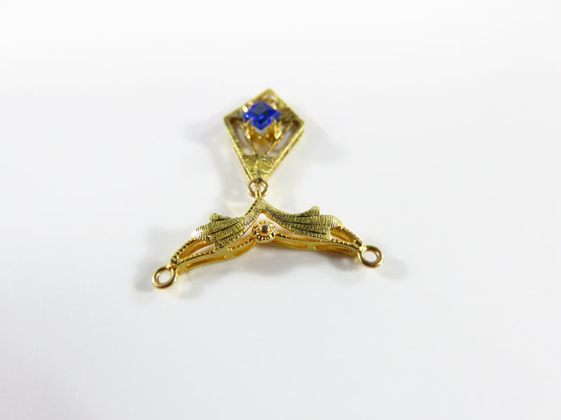 10K Yellow Gold Art Nouveau Style Lavalier Pendant Blue Paste Stone