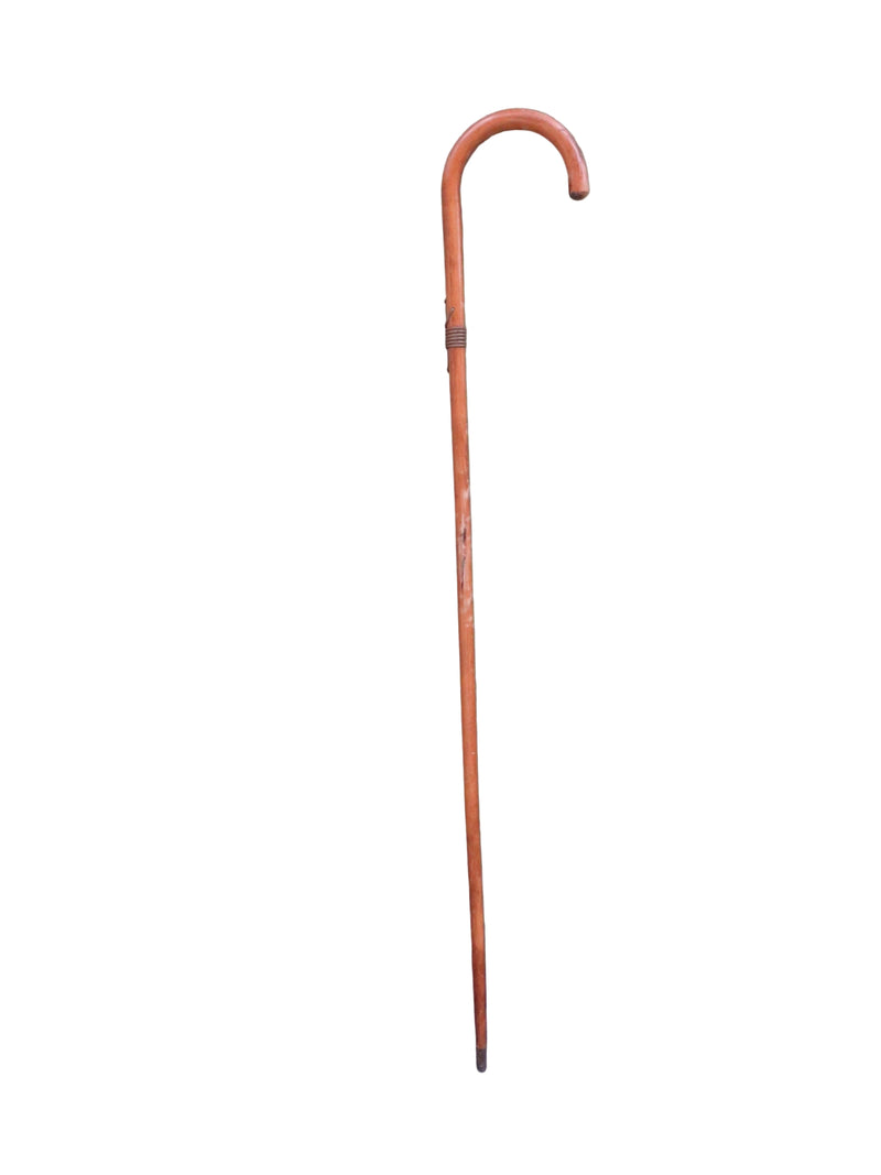 Antique Wood Crook-Handle Walking Cane ~ Wire Wrap Collar ~ 34¼″ Long