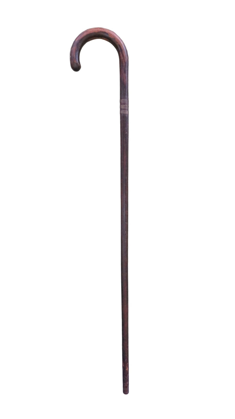 Antique Dark Wood Crook Cane ~ Sterling-Cigar Bands ~ 34¼″ Height