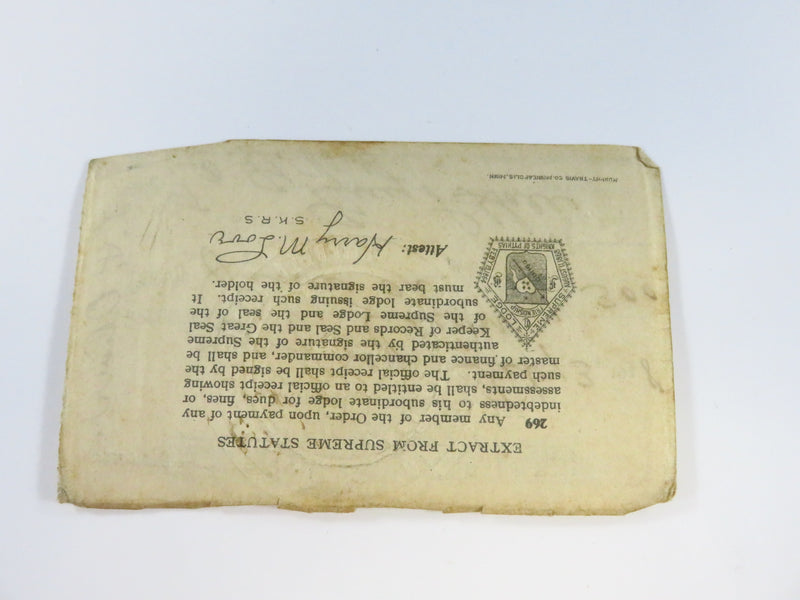 1928 Knights of Pythias Campbell Lodge No 355 MO Lloyd P Oliver Membership Receipt