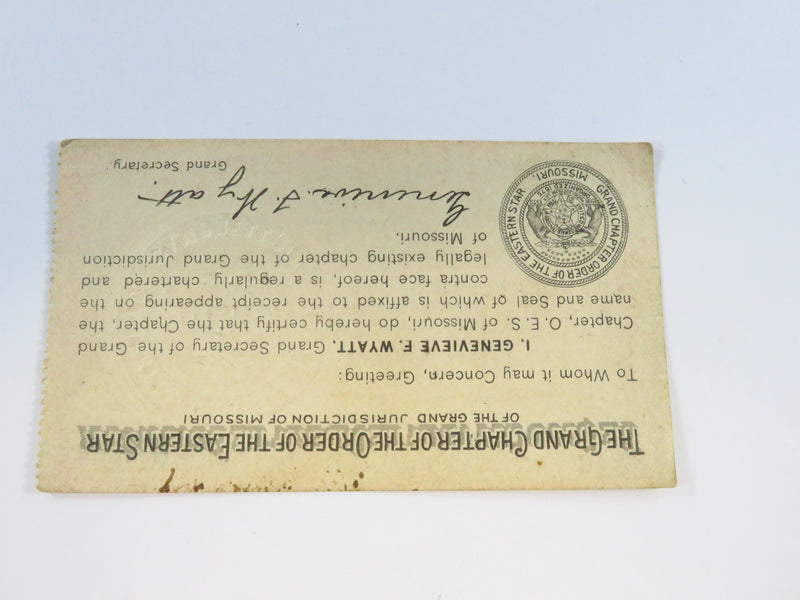 1927 The Order of the Eastern Star of Missouri No92 Campbell MO Lloyd P Oliver Membership Card