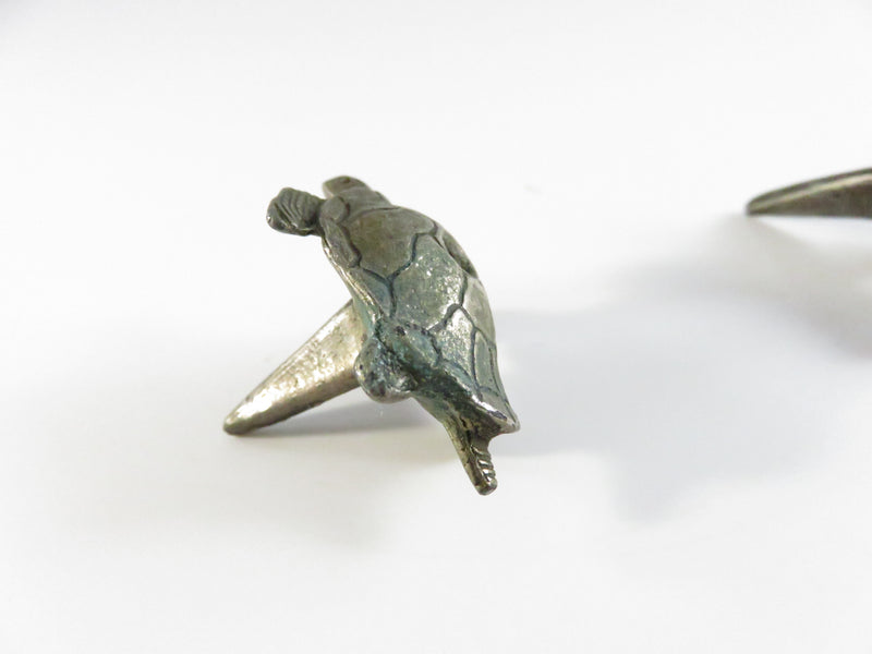 Small Vintage Pewter-Tone Animal Candle Holders Set of Birds & Turtle