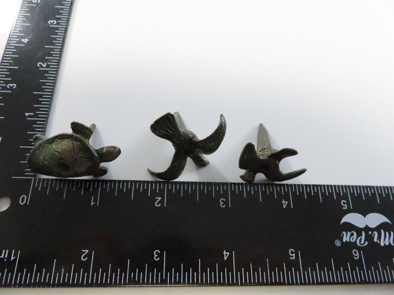 Small Vintage Pewter-Tone Animal Candle Holders Set of Birds & Turtle