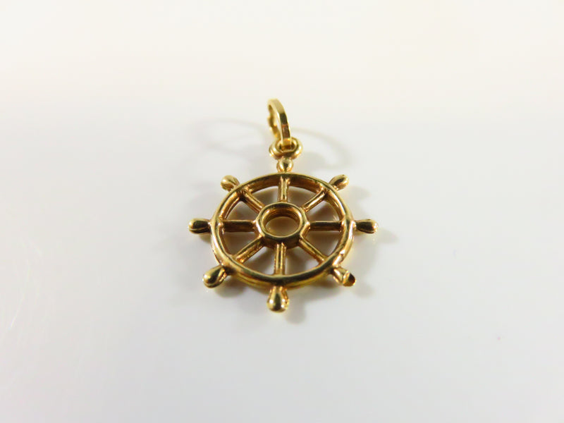 18K (750) Yellow Gold Ships Steering Wheel Helm Wheel Charm or Pendant