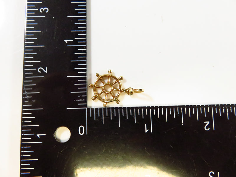 18K (750) Yellow Gold Ships Steering Wheel Helm Wheel Charm or Pendant